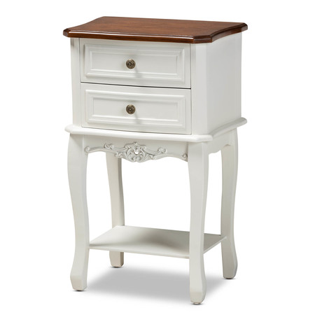 BAXTON STUDIO Darla French White and Cherry Brown Finished Wood 2-Drawer Nightstand 165-10695
